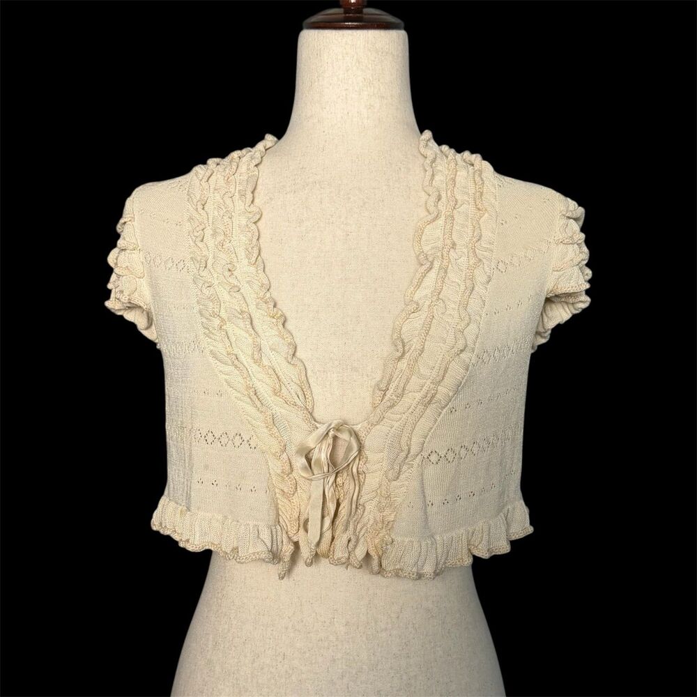 Nanette Lepore Vtg Y2K Coquette Shrug S Ruffled Romantic Fairy Twee Pointelle